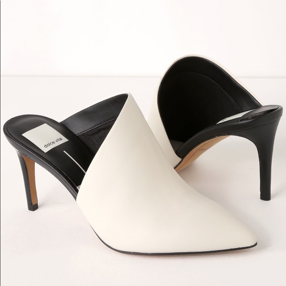 Dolce Vita Camala White Leather Pointed Toe Mules